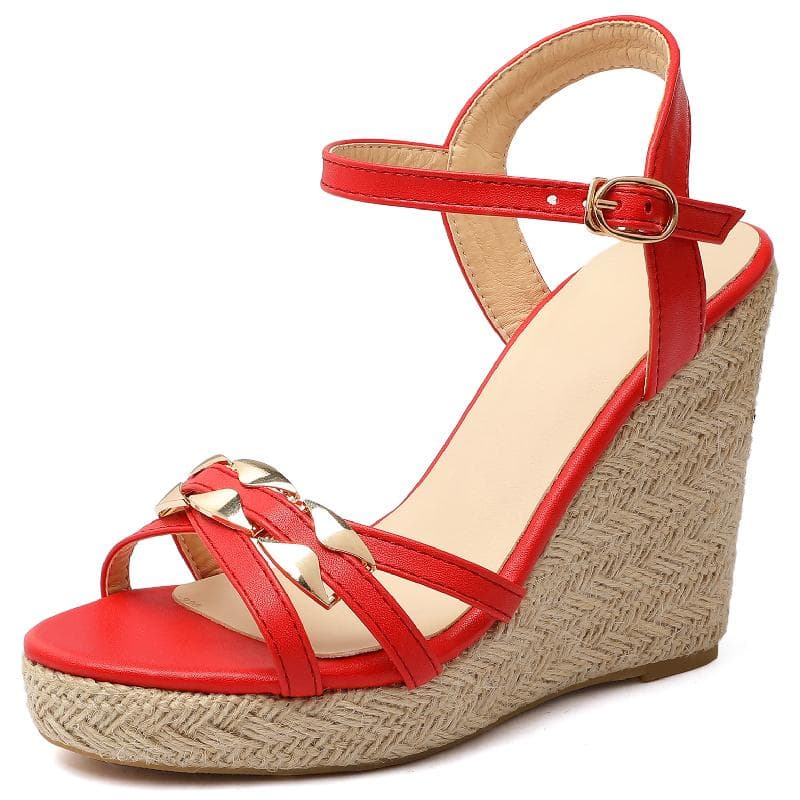 Wedge Shoes Sandals For Women Summer Flip Flops Large Size 44 45 50 Knitted High Heels Gladiator Casual Red Party Shoes Ladies 39 red