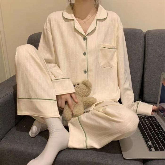 Women's Long-sleeved Trousers Soft Pajamas Pure White Pajamas Women's Bedroom Home Clothes Women's Pajamas XXL