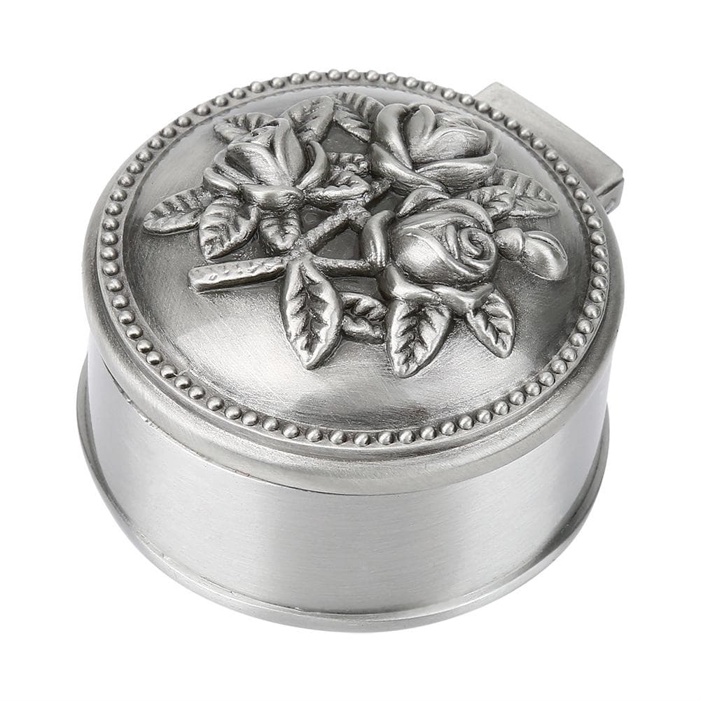 1 pcs Vintage Flower Carved Round Shaped Zinc alloy Jewelry Box For Ring Storage