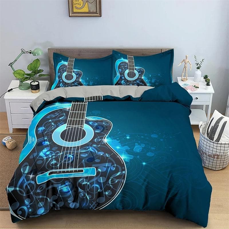 Music Guitar Bedding Set King Queen Heavy Metal Punk Rock Duvet Cover for Teen Boy Musical Note 2/3PCS Polyester Comforter Cover 140x200cm