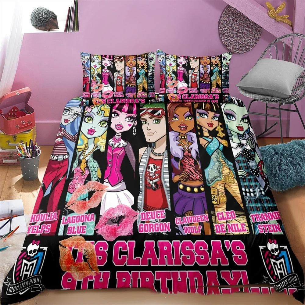 3D Printed Monster High Bedding Set Duvet Cover Bedroom Comforter Covers Single Twin King Size Quilt Cover Home Textile 2/3PCS 155X220cm-3pcs