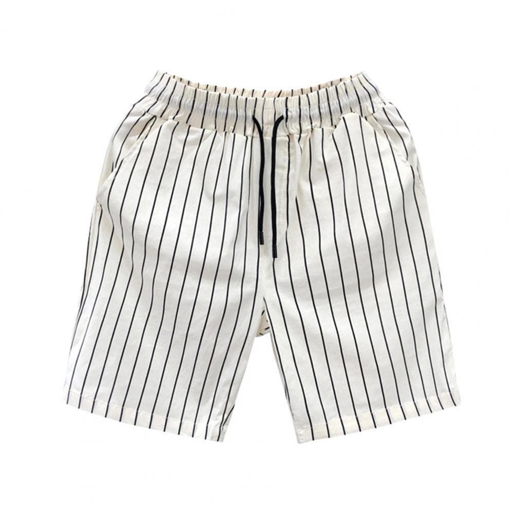 Men Summer Shorts Elastic Waistband Adjustable Drawstring Striped Print Street Style Shorts Pockets Wide Leg Casual Shorts XL white