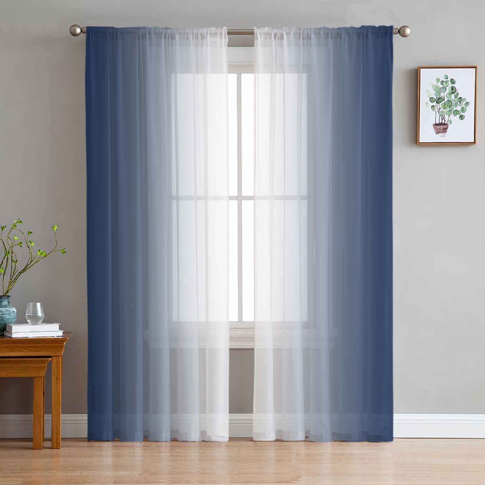 Dark Blue And White Gradient Minimalist Window Tulle Curtains for Living Room Bedroom Hotel Luxury Decoration Sheer Curtains 135W x 114H(cm)