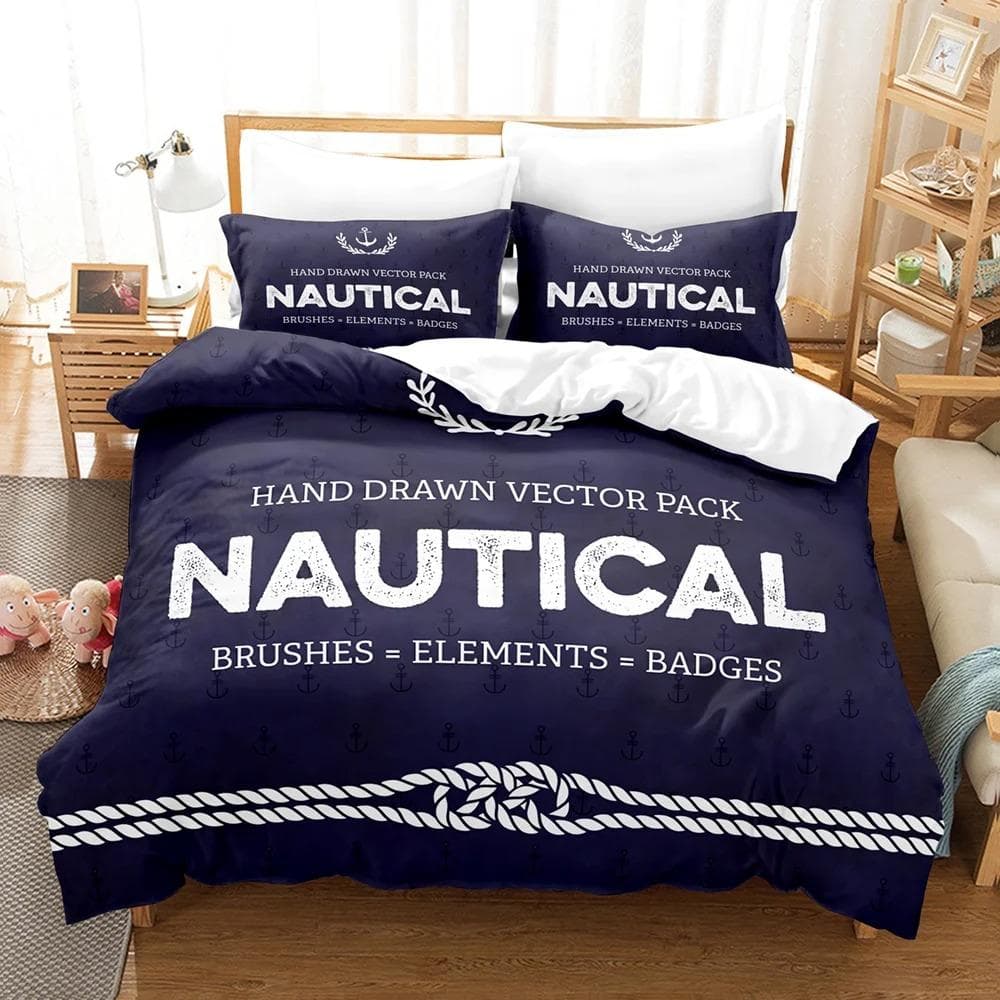 Marine style anchor Bedding Set Single Twin Full Queen King Size Anchor sign Bed Set Aldult Kid Bedroom Duvetcover Sets 3D 155X220cm-3pcs