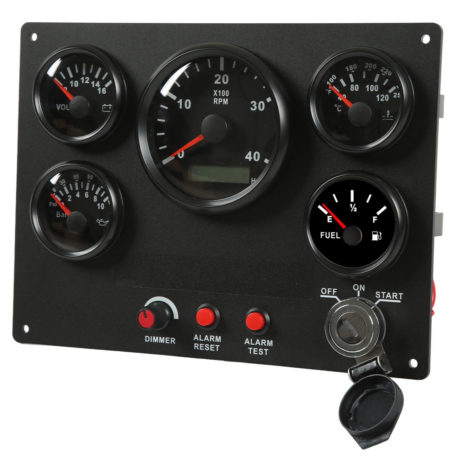 Boat Instrument Panel 4000RPM Tachometer Fuel Level Water Temperature Oil Pressure Meter Voltmeter