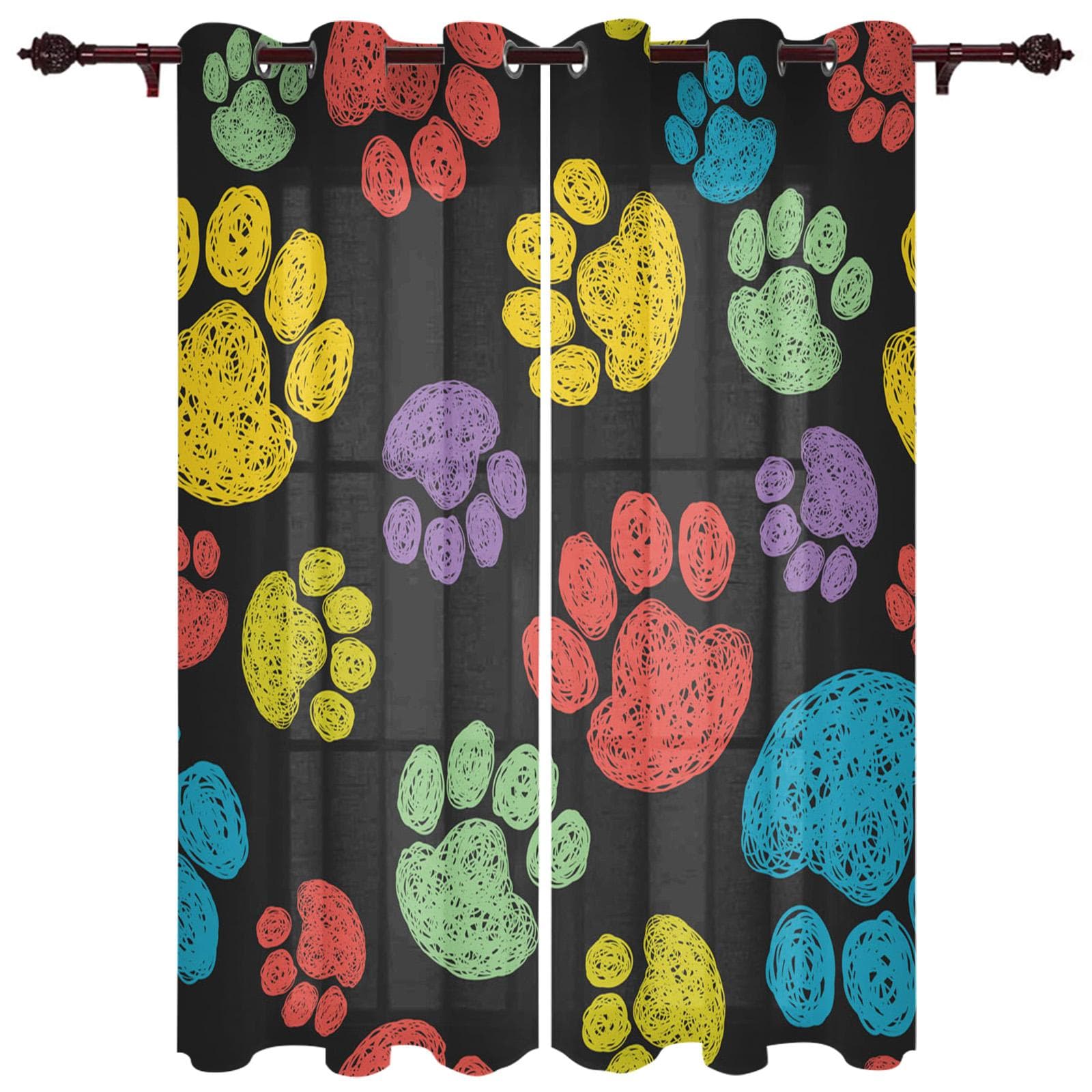 Dog Footprints Love Window Curtain for Bedroom Living Room Backdrop Curtain Home Decor Kitchen Short Curtain 135W x 60H(cm)