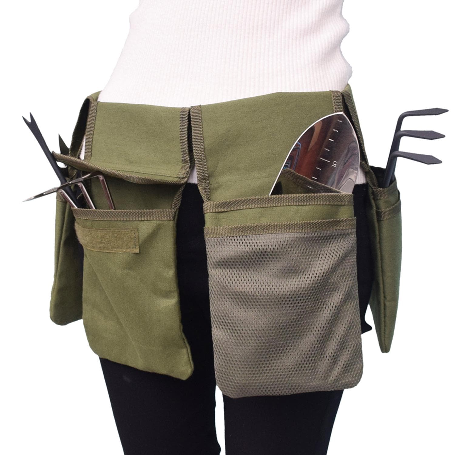 Garden Tool Belt Canvas Waist Tool Apron with Pockets Gardening Kit Tote Bag Home Organizer army green
