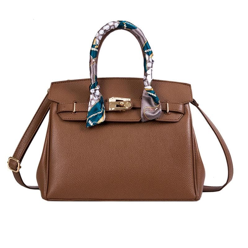 2020 Lock Handbag Fashion Lychee Pattern Single Shoulder Diagonal Platinum 30cm*15cm*24cm dark brown
