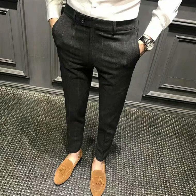 Checkered Casual Trousers for Men, Slim Fit Men, British Cropped Trousers for Men, Suit Trousers 34 black
