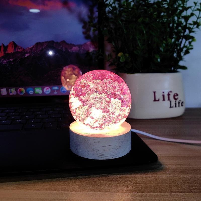 Luminous Crackle Color Ball Rockery Fountain Bonsai Ornament 4 cm with warm light base pink