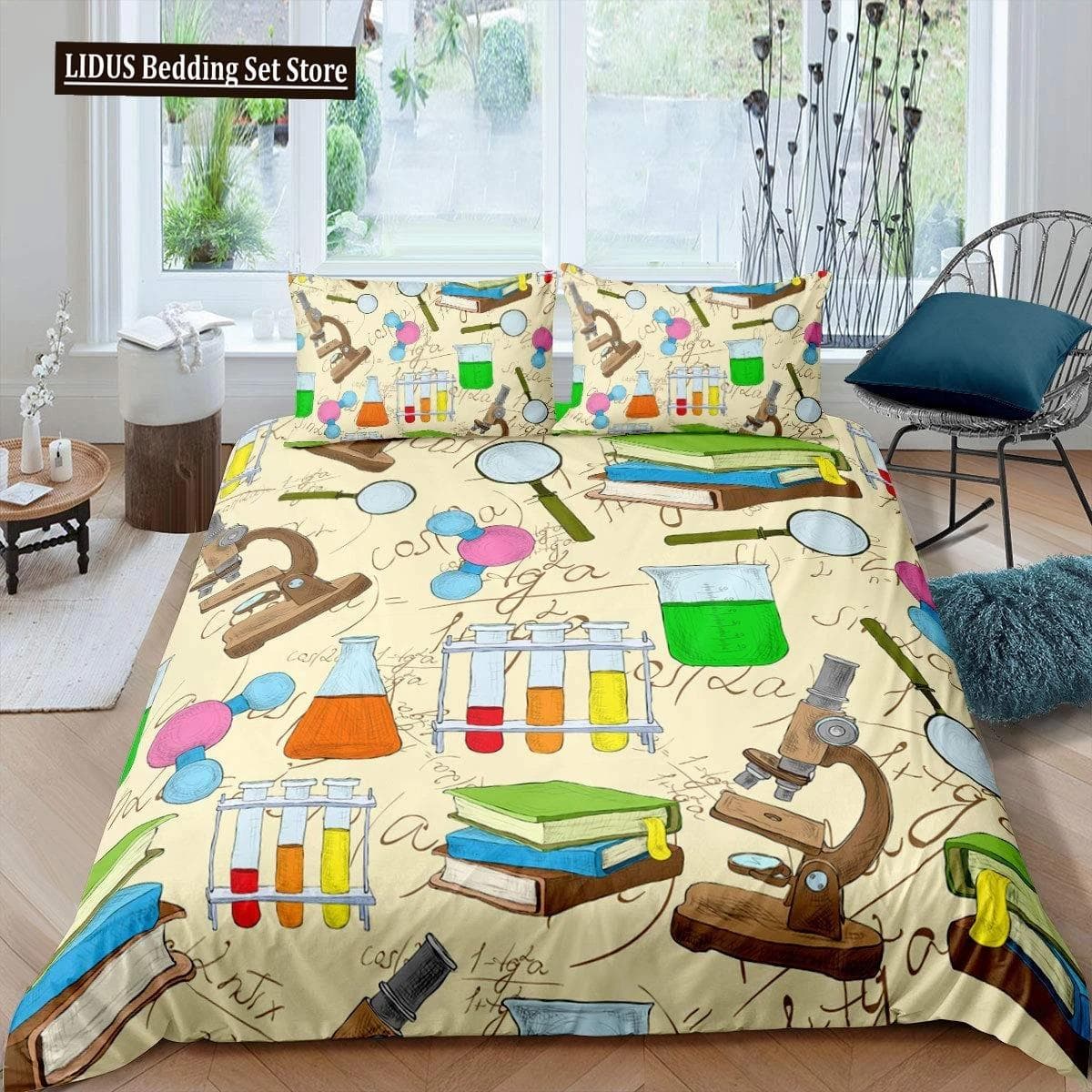 Books Lovers Gift Duvet Cover Set Full Size,Readers And Literary Lover Bedding Sets,Vintage Librarians Bookshelf Comforter Cover 70x133cm 2pcs
