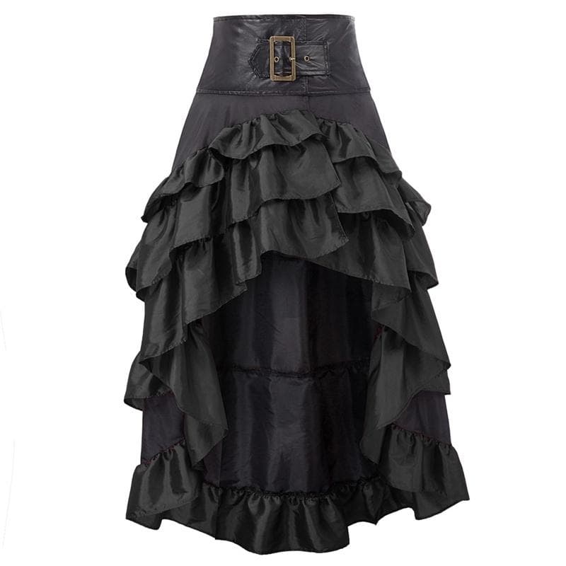 Women's Fashion Medieval Cosplay Costume Gothic Skirt Casual High Low Hem Elegant Dress Ruffle Skir XXXL black