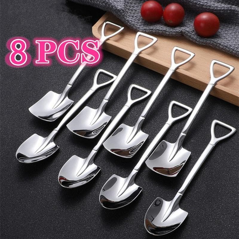 8Pcs Stainless Steel Coffee Spoon Retro Shovel Ice Cream Spoon Creative Tea-spoon Fashion Tableware Set