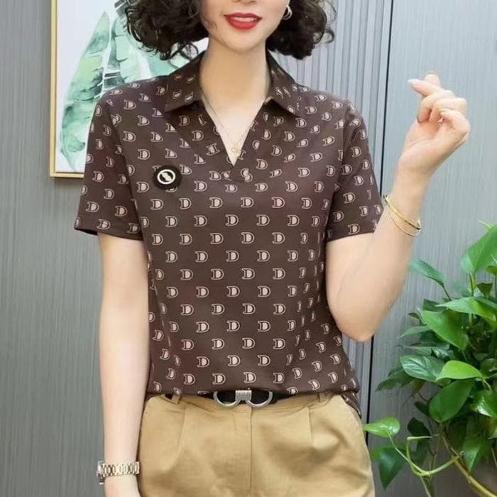 Mom Summer T-shirt Short-sleeved Women's New Lapel Large Size Polo Neckline Shirt Fashionable Top 5XL