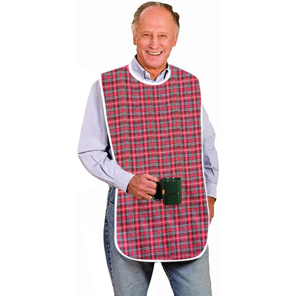 Adult Bibs Clothing Protector Long Washable Reusable Bibs Waterproof Snap Closure red