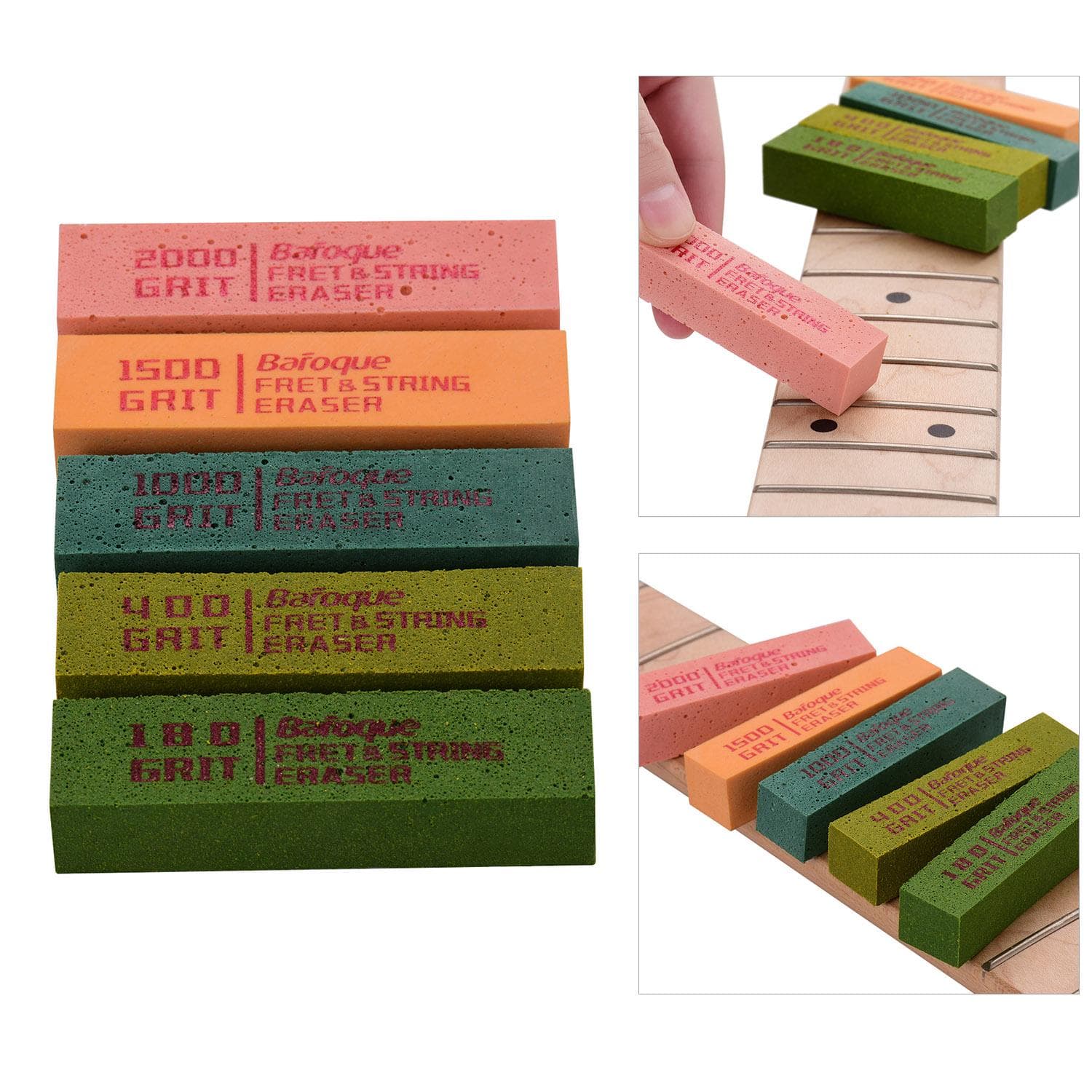 Guitar Fret Polishing Erasers Abraisive Rubber Blocks with 180 Grit & 400 Grit & 1000 Grit & 1500 multicolour