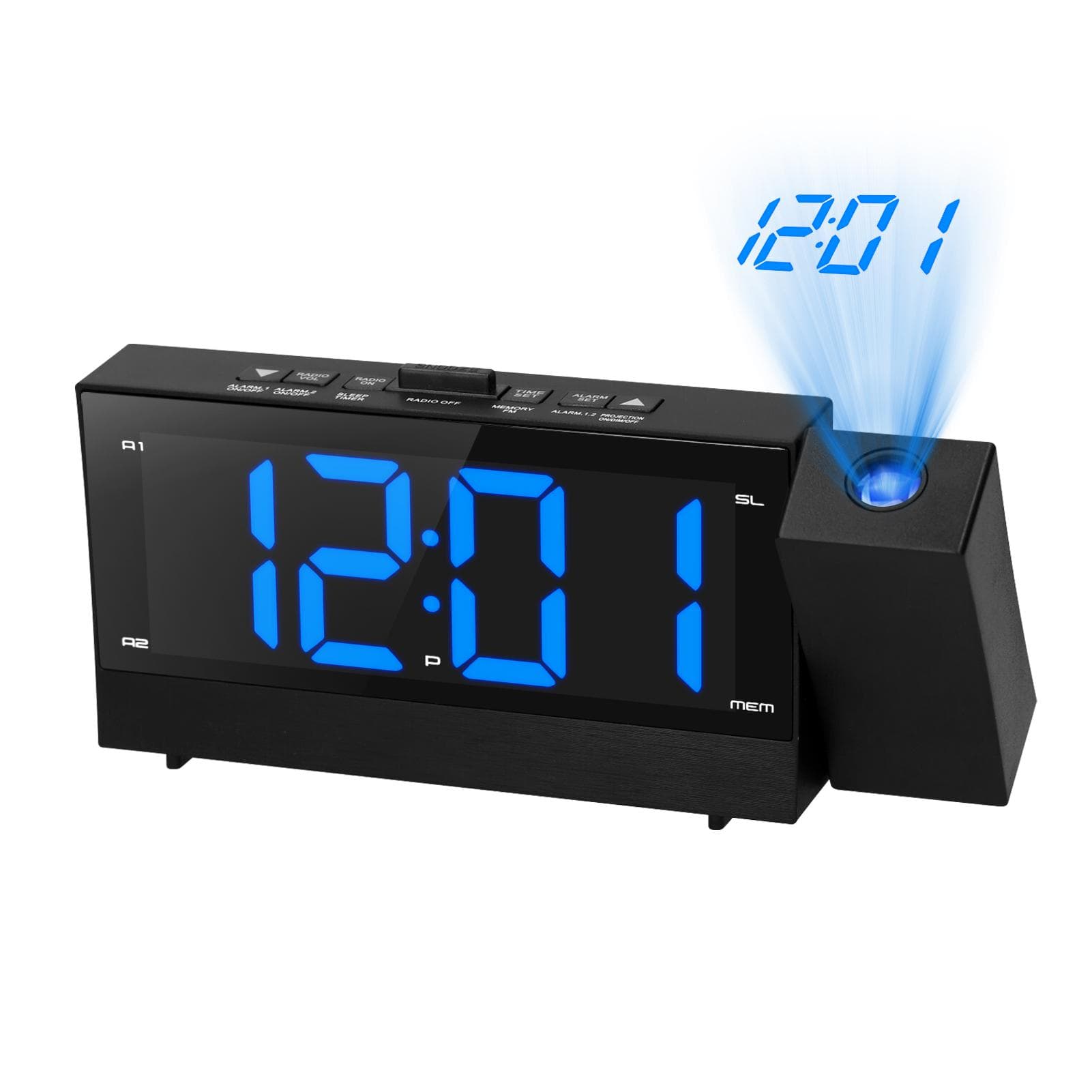 Digital Projection Alarm Clock with 6.4-inch Large Screen 3-in-1 180 Degree Rotatable Projector black