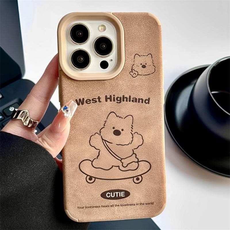 Cute Fun Skateboard Bear Suitable for Iphone14 Apple 15 Mobile Phone Case 16promaxz Brown Leather Pattern 13 Apple XS