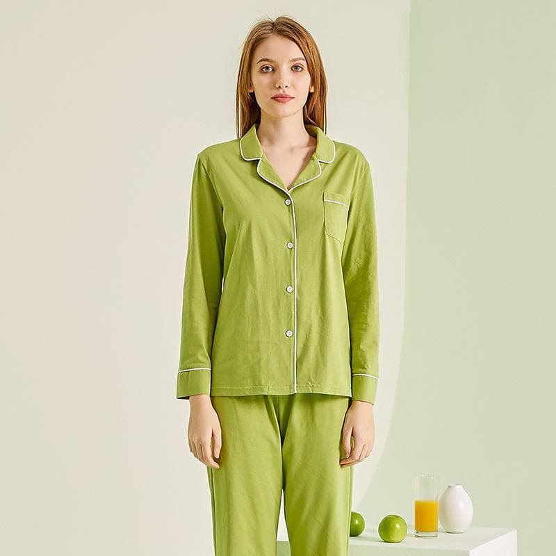 Cotton Women's Pajama Set Autumn Long Sleeve Nightwear Home Wear Casual Solid Color Female Cardigan Pants Two Piece Sleepwear XL