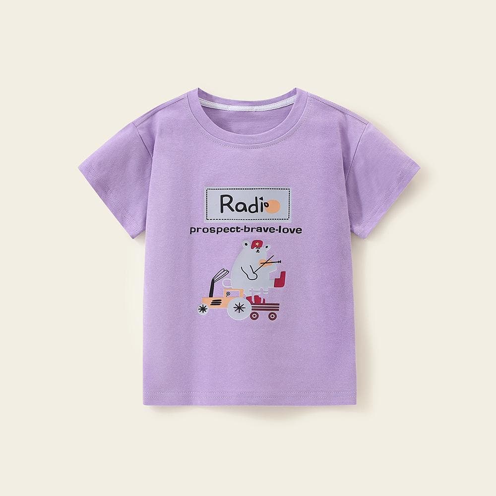Children's T-shirt Girls' Ins Summer Children Cartoon Fashion Short-Sleeved Knitted round Neck Boys' Top 140cm