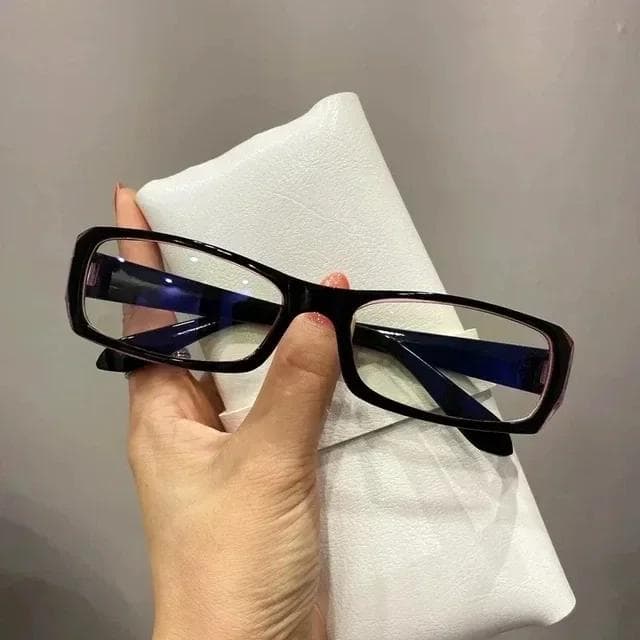 Retro Square Eyeglasses Women Cosplay Fashion Narrow Small Frame No Lenses Black Leopard Print