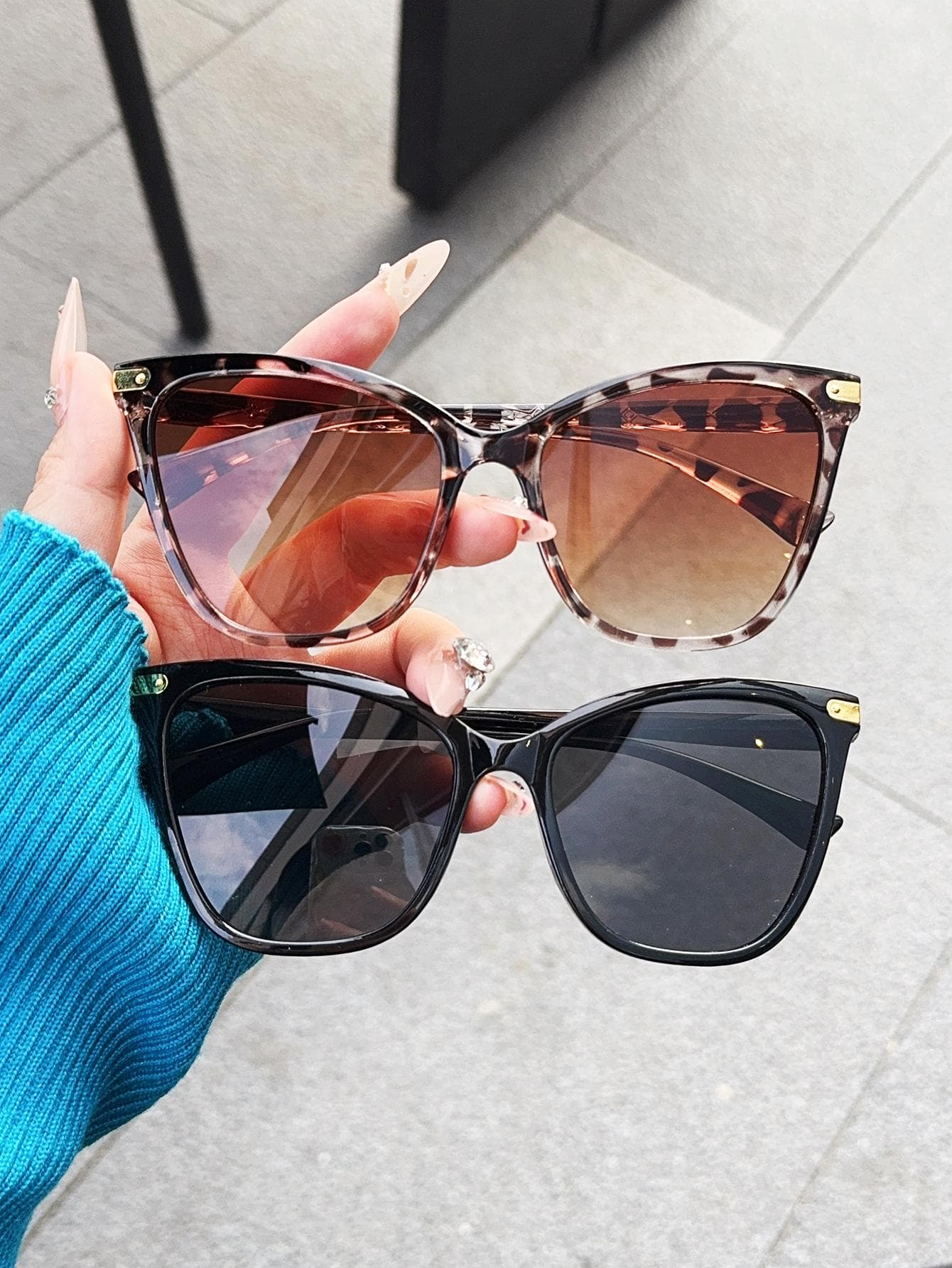 1/2Pcs Fashionable Cat Eye Glasses Set with Rice Nail Decoration Unisex Daily Casual Classic Versatile Eyewear