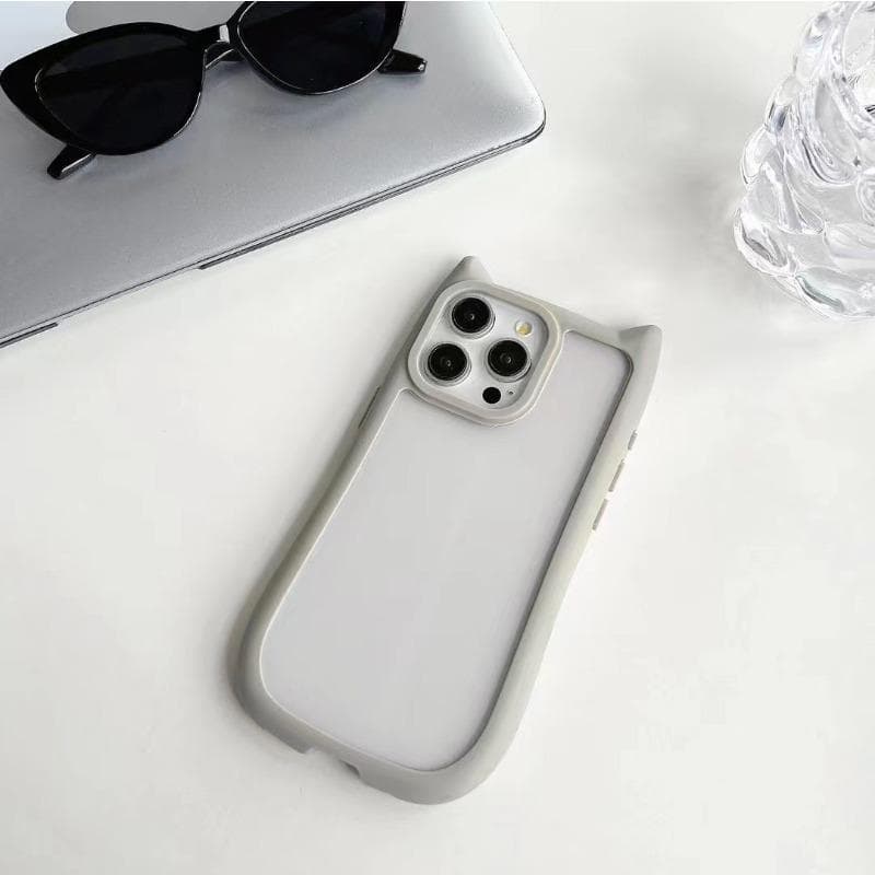 Creative Cat Ears IPhone 16 Mobile Phone Case Transparent Suitable for Apple 15 ProMax Anti-fall 14 Protective Case Couple iPhone11promax gray