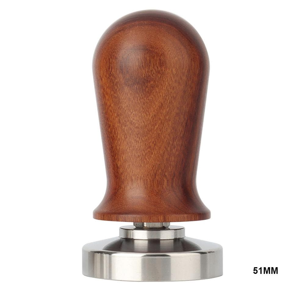 Espresso Tamper Stainless Steel Coffee Tamper with Flat Base Wooden Handle Press for Espresso 51MM brown