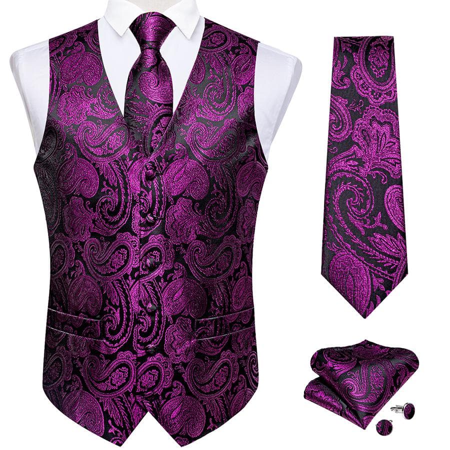 Dibangu Mens Yellow Paisley Vest Suit Waistcoat Hanky Cufflinks Tie Set Wedding M