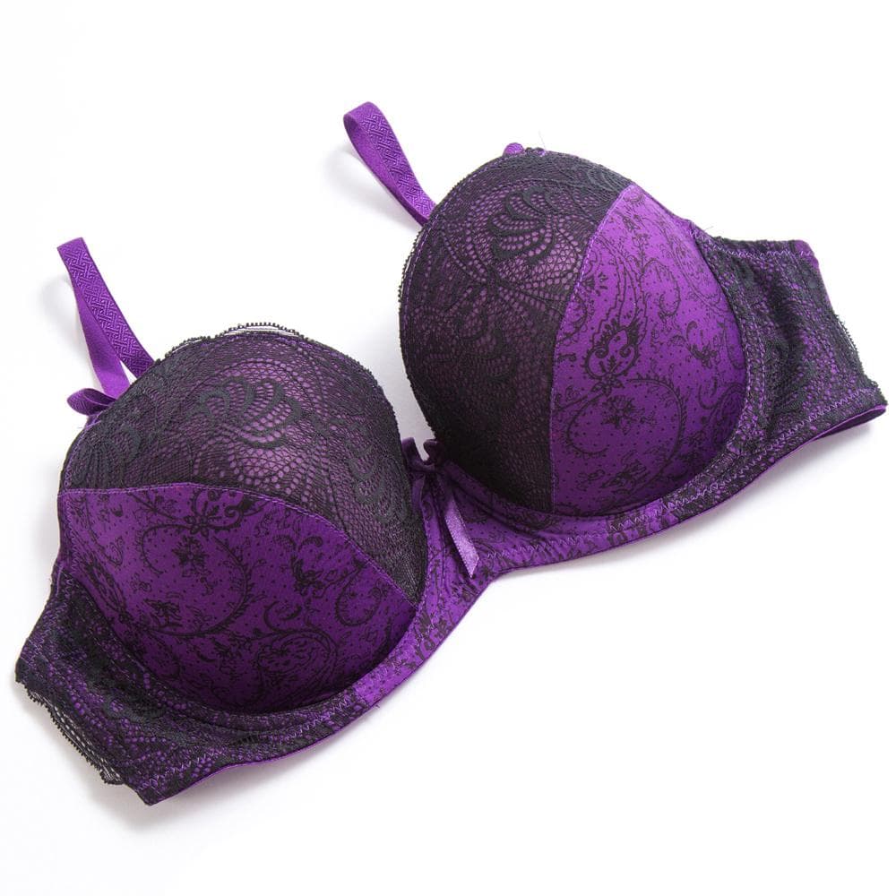 Lace Bras For Women Plus Size Bra Print Floral Plunge Bralette Sexy Lingerie Underwire Brassiere BH 38DDD purple