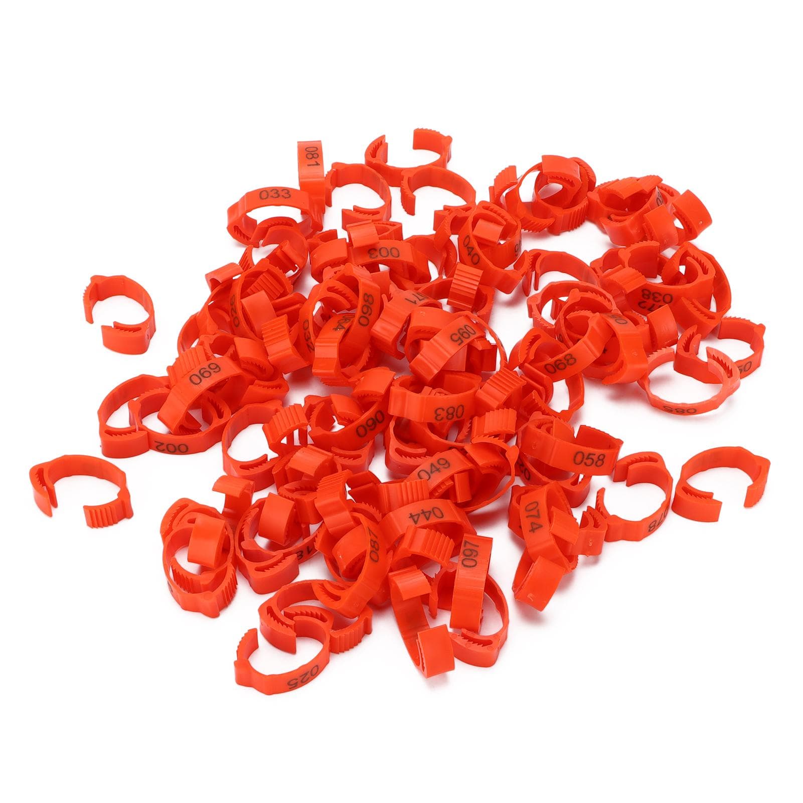 100Pcs Poultry Foot Rings Identification Leg Buckle with Numbers for Chicken Duck BirdRed