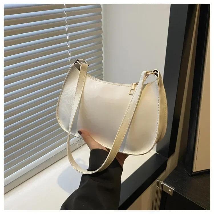 Women's Patent Leather Handbag Versatile Fashion Shoulder Casual Commuting Bags Girl Designer Zipper Handbag Korean 2025 white