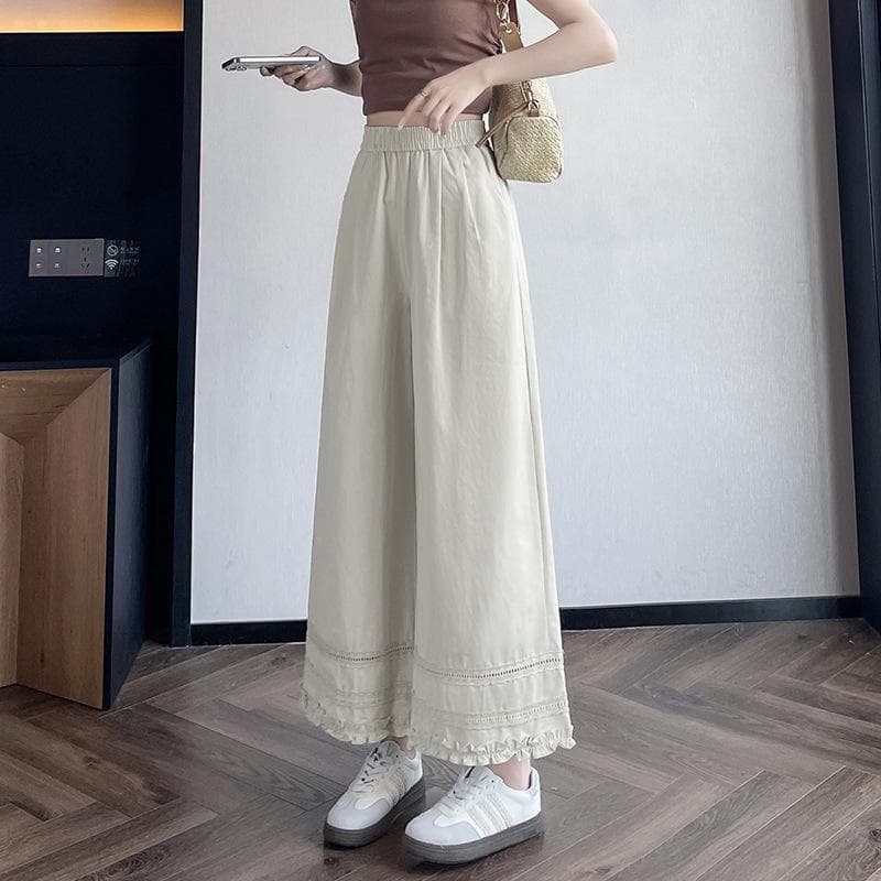 Lace Lace Hooked Wide-leg Cropped Pants for Women In Summer New Loose Thin Small Sun Protection Casual Pants 2XL