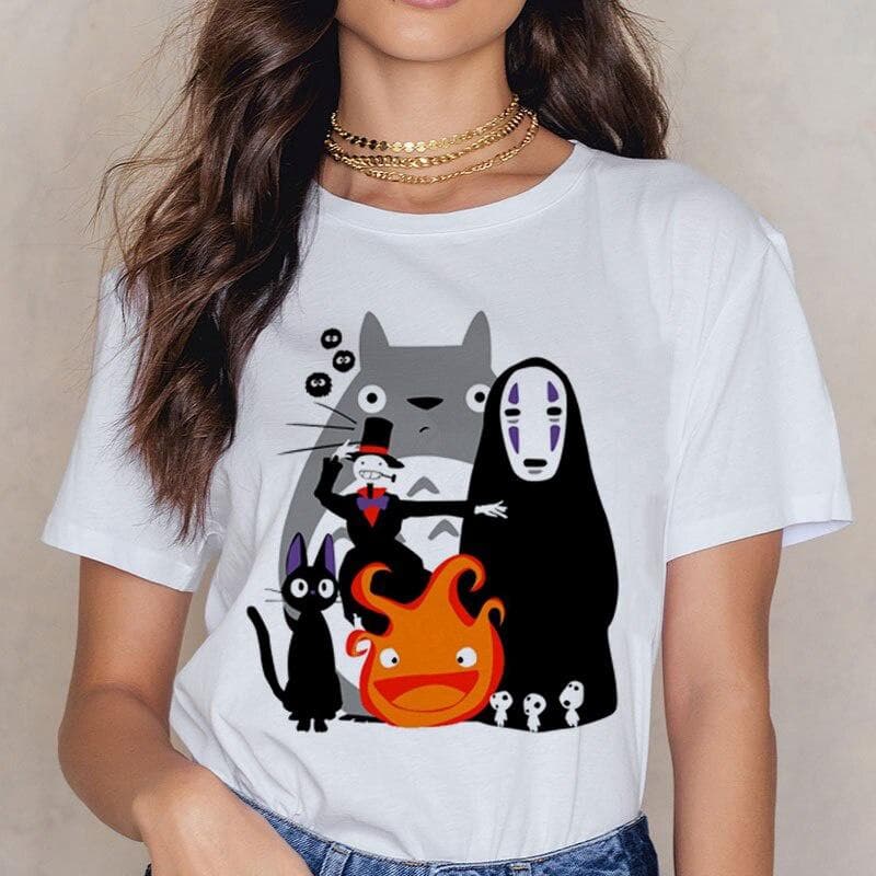 Totoro Studio Ghibli T Shirt Women Harajuku Ullzang T Shirt Fashion Anime T-shirt Funny Cartoon TShirts Top Tees Female 4XL