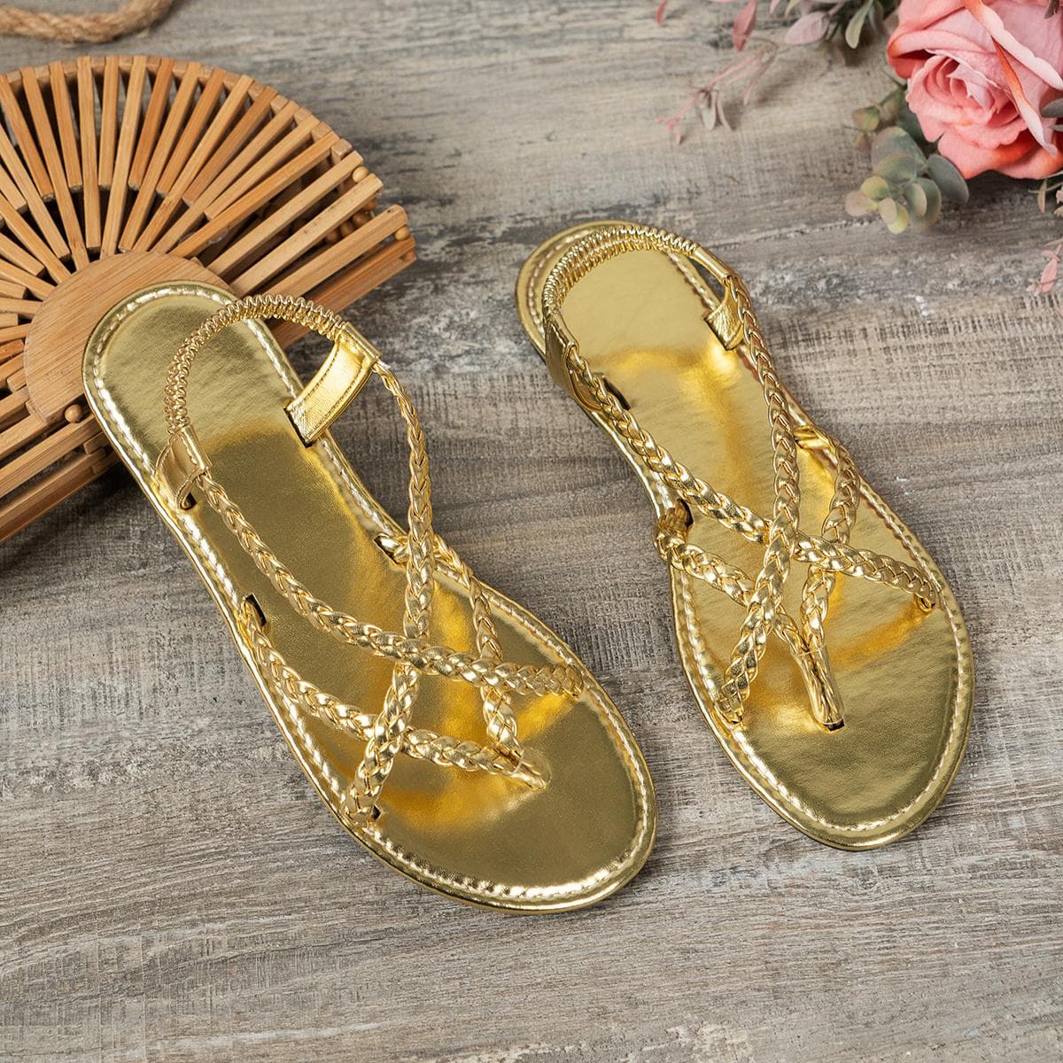 Fashion Women Sandals Ladies Flat Roma Heels Elegant Summer Slippers Outside Cross Tied Leather Female Slides Woman Sandals 36