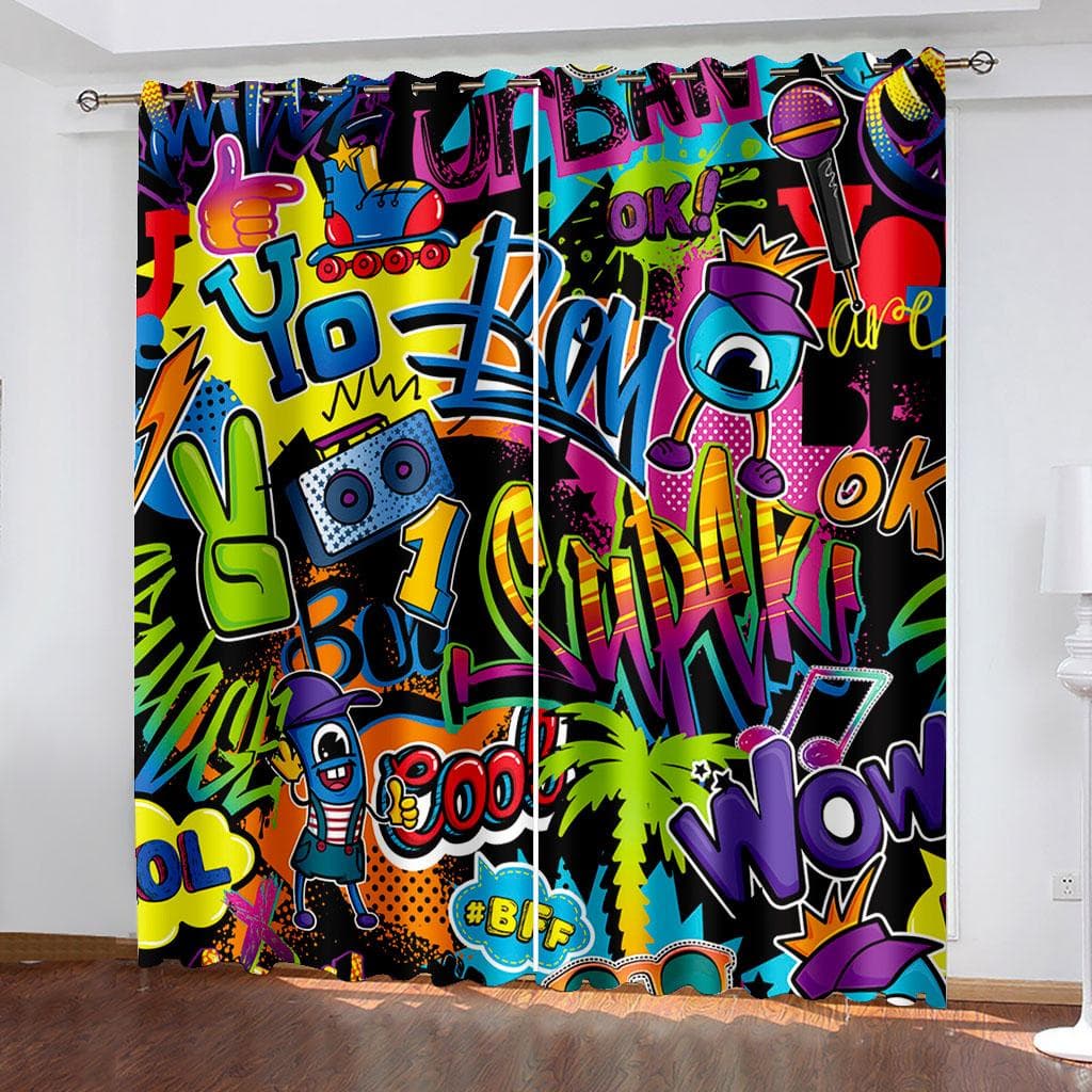 3D Digital Printing Abstract Art Curtain Graffiti 3D Printing Living Room Bedroom Decor Window Treatment Curtain 100W160H(CM)40x63in&Grommet Top