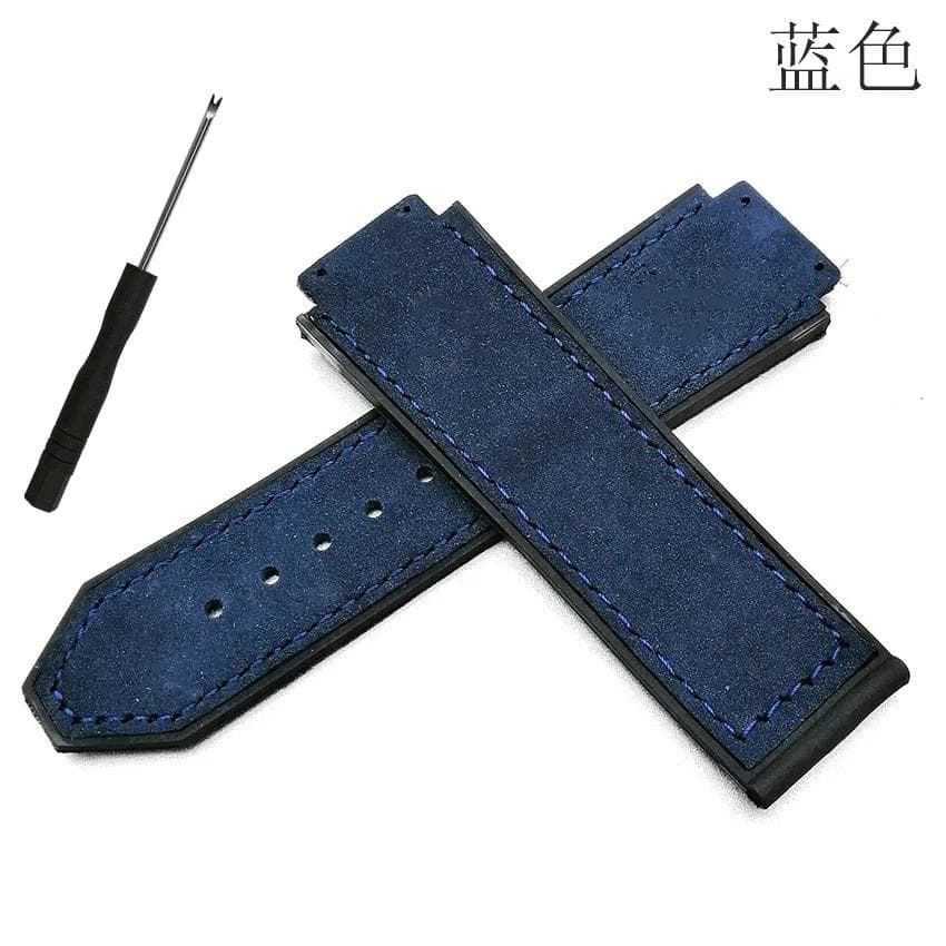 Replace Bands for Hublot Big Bang Classic Fusion 25mm*19mm Buckle 22mm Frosted Leather Watchband Back Rubber Watch Strap blue 23-16-20mm