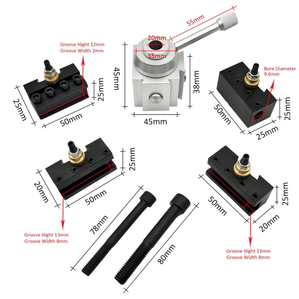 Mini Quick Change Tool Lathe Tool Holder Post Cutter Holder Screw Kit Set Boring Bar Turning Facing