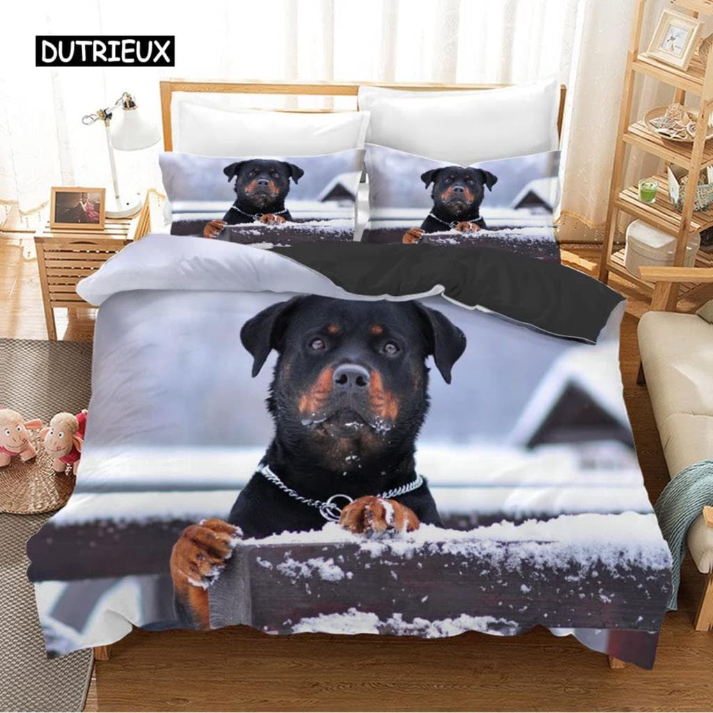 Rottweiler Duvet Cover Twin Black Rottweiler Twin Bedding Set Animal Theme for Dog Lover Polyester Double Queen King Quilt Cover AU Single(140x210cm)