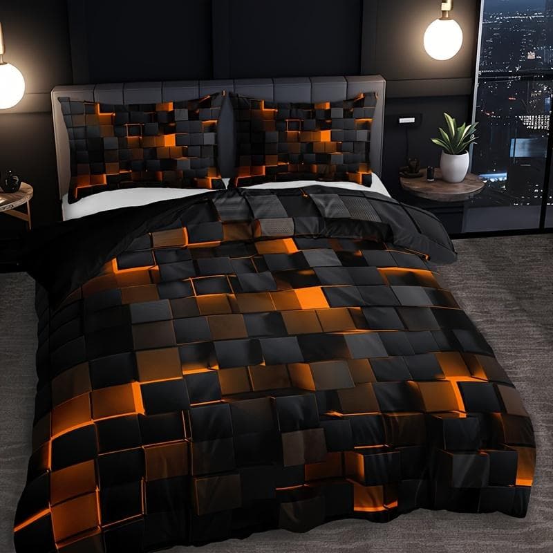 Duvet Cover Set (1*Duvet Cover+2*Pillowcase), Red Grid Print Bedding Set Soft Comfortable Duvet Cover For Bedroom 135X200cm