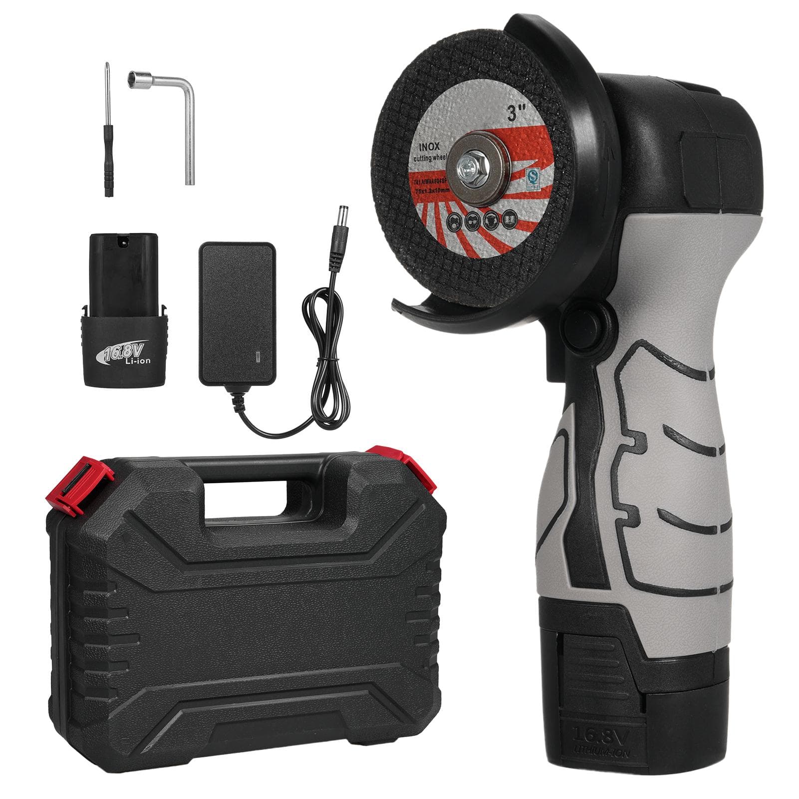 Cordless Angle Grinder 7000RPM Electric Grinding Tool Mini Grinder with 2Pcs 16.8V 2000mAh Battery US Plug black