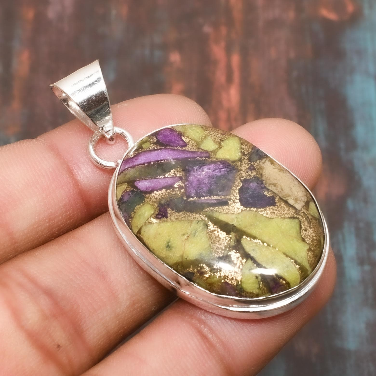 Atlantisite Gemstone Handmade Jewelry 925 Sterling Silver Pendant for women 1.97 Inches green