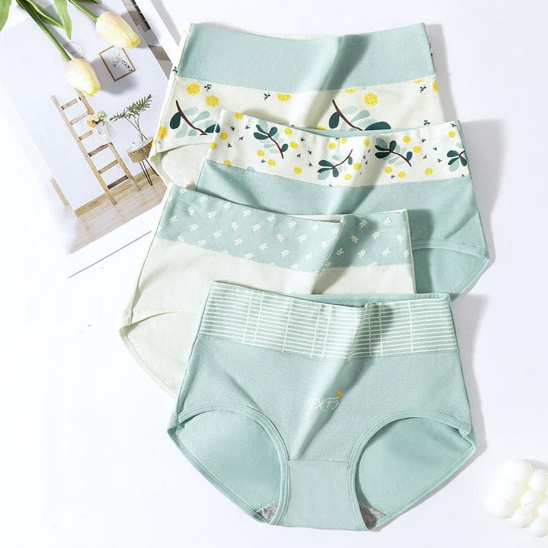 4Pcs Cotton Women Panties Good Luck Red Underwear Breathable Underpants Plus Size Panty High Waist Body Slimming Female Briefs L
