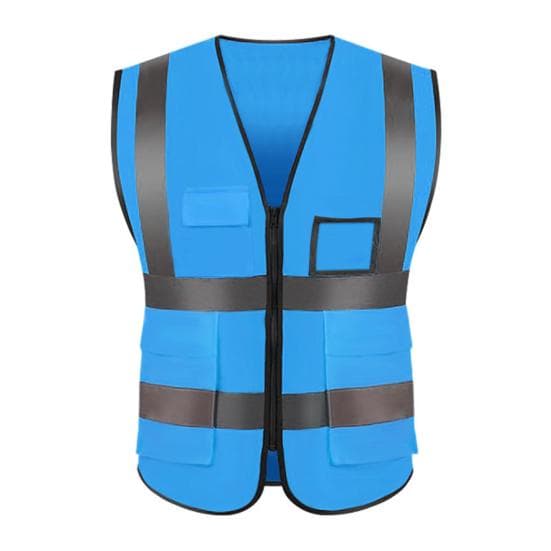 RS-SE High Visibility Warp Knitted Fabric Multi-pockets Safety Vest Reflective Clothes light blue
