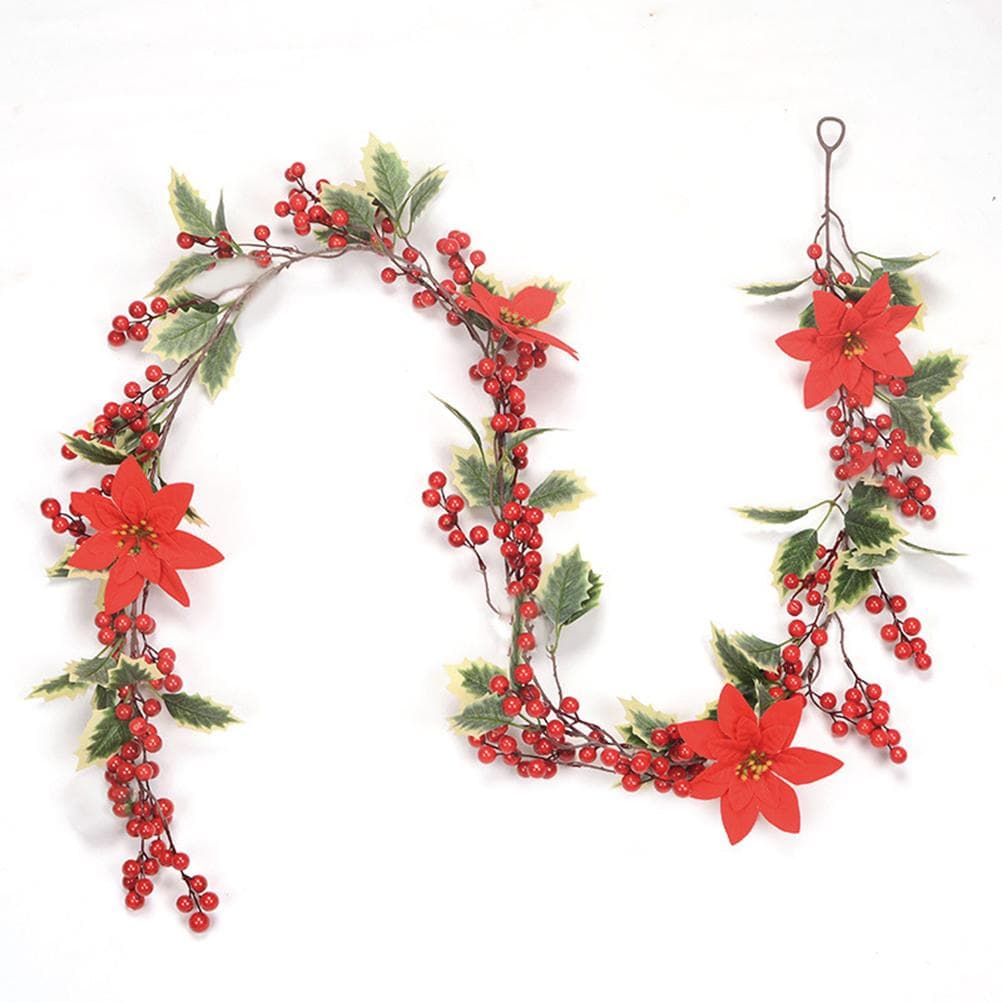 6.5 FT Christmas Holly Berry Garland Winter Artificial Greenery Garland with Red Berries and Holly