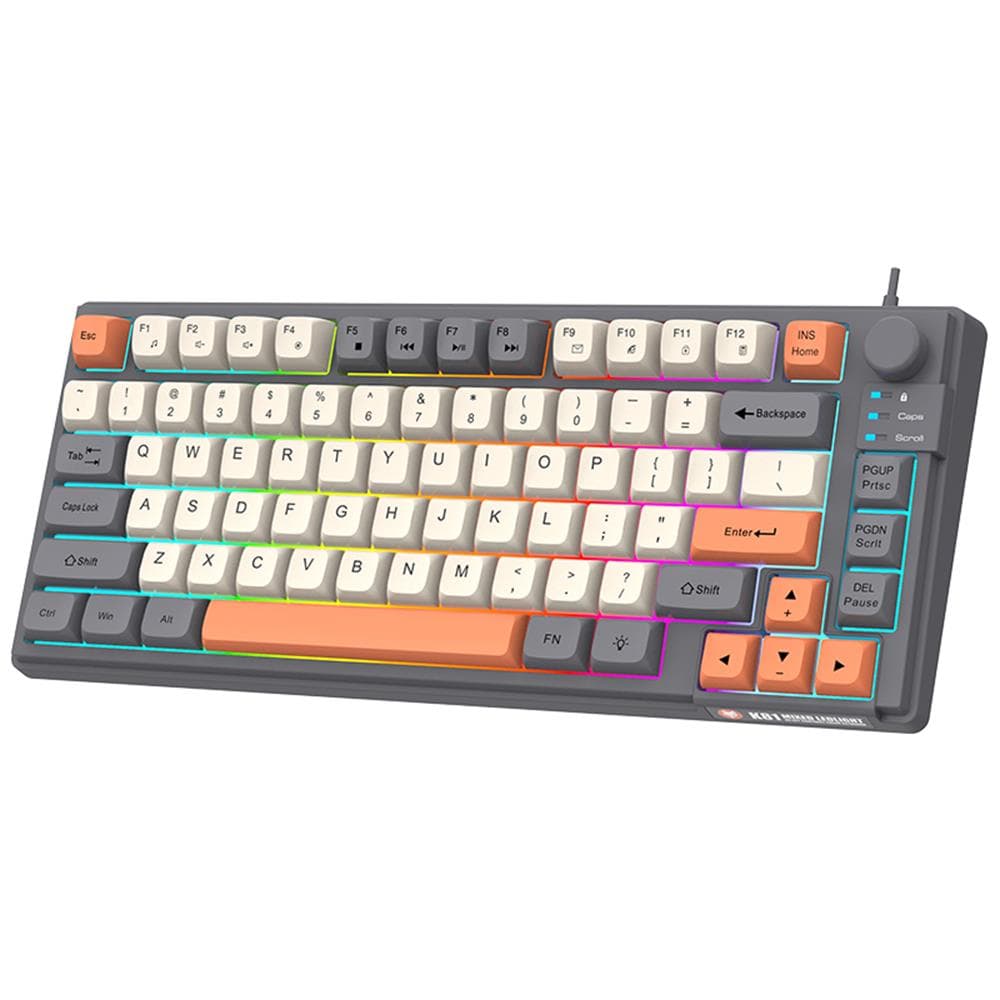 Gaming Keyboard Colourful Backlit 81Key with ThreeColor Matching Keycaps MDA Height Ball Cap