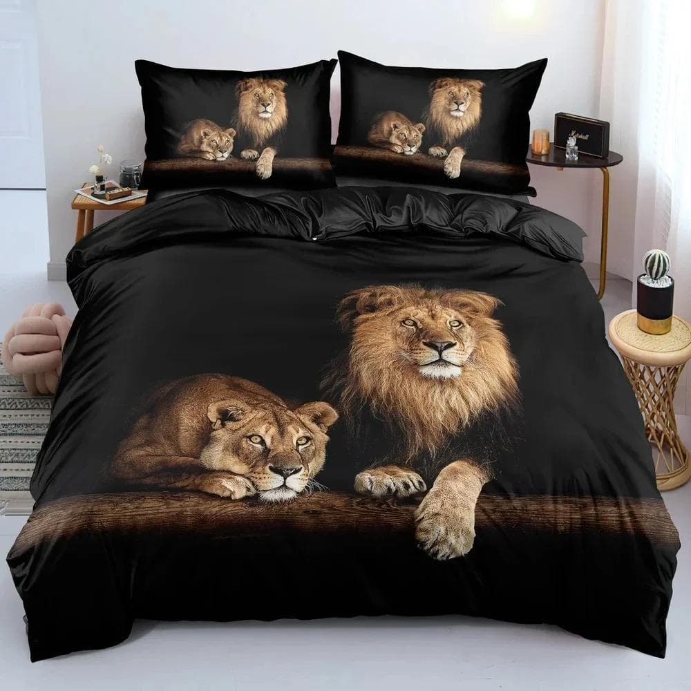 Black Lion Duvet Cover Animal Bed Sheet Pillow 3 Piece Bedding Set Single Double King Queen Full Size 1 Comforter 2 Pillowcase 70x133cm 2pcs