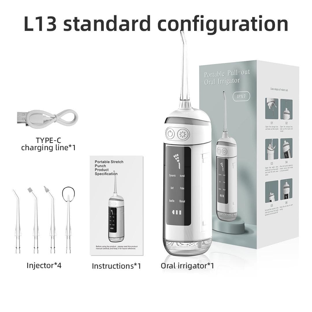6-Speed Portable Tooth Flusher, Pull-out Model, Ultrasonic Oral Care, Dental Cleaning Device, Water Dental Floss, Compact Dental Beauty Instrument