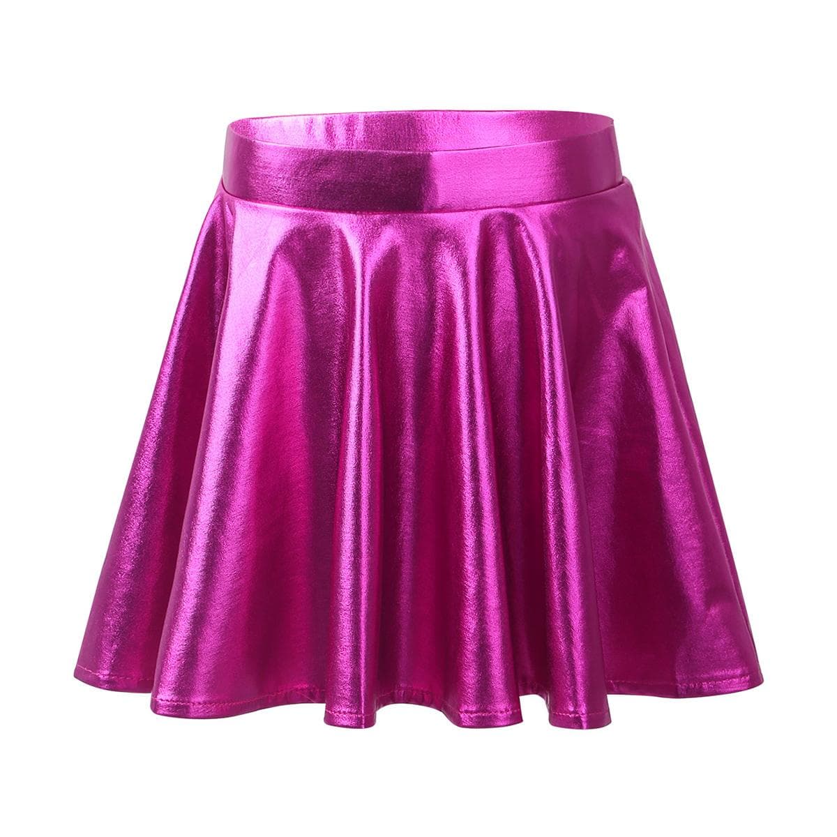 Kids Girls Metallic Flared Skater Skort High Elastic Waist Athletic Dance Scooter Skirt 11-12 Years Rose