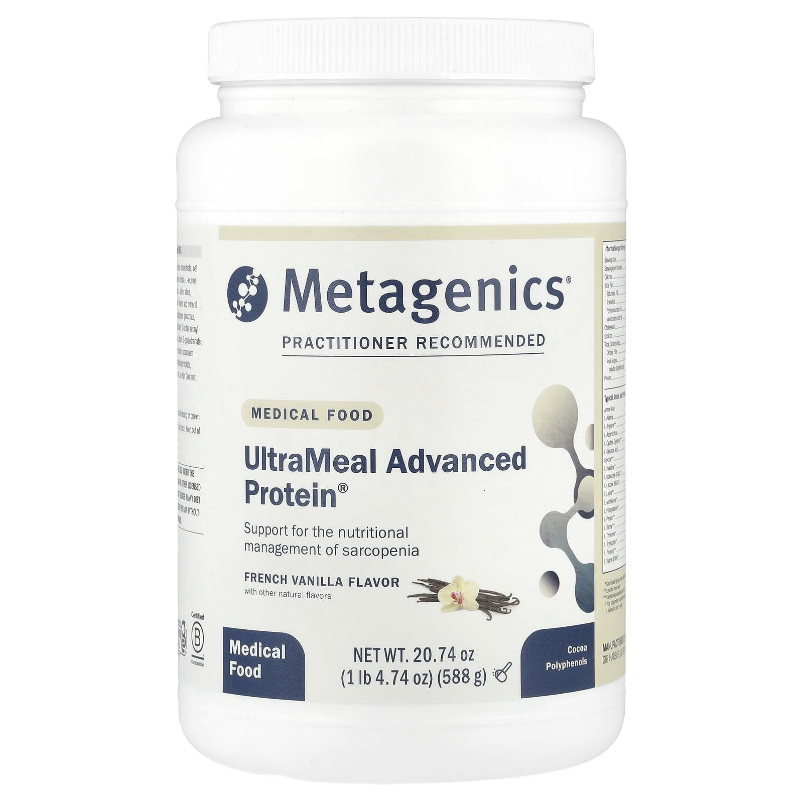 Metagenics, UltraMeal Advanced Protein®, French Vanilla Flavor, 1 lb 4.74 oz (588 g)